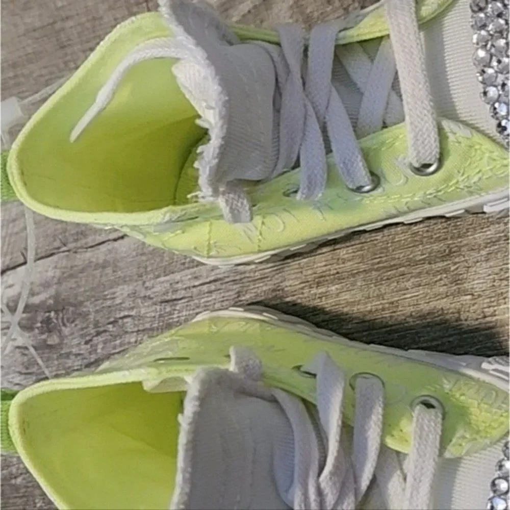 Custom Bling Converse Shoes Toddler Size 6 Neon High Top Sneakers Rhinestoned